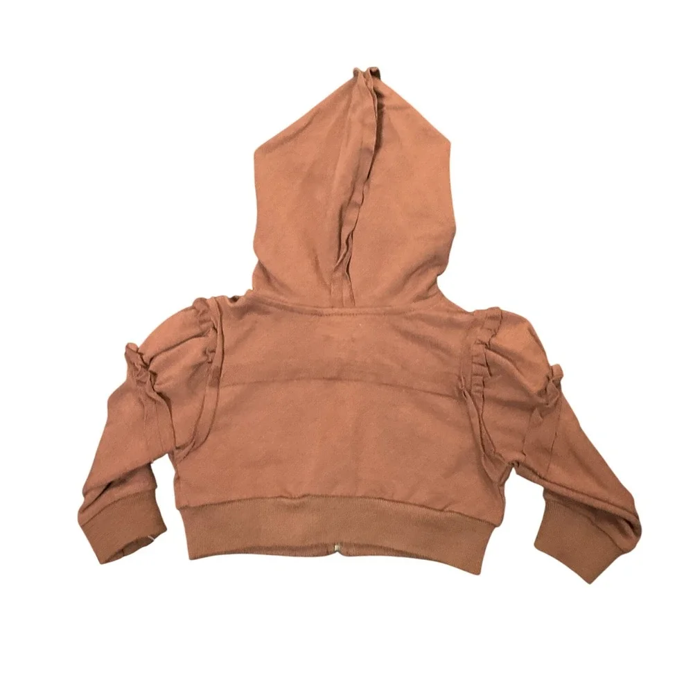 U.S. Polo Assn. Hoodie Toddler Girls 12M Brown Cotton Ruffle Zip Up Glitter Logo
